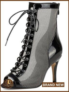 Lace-Up Mesh Jazz Ankle Boots, Stiletto Heel Peep Toe Dance Shoes